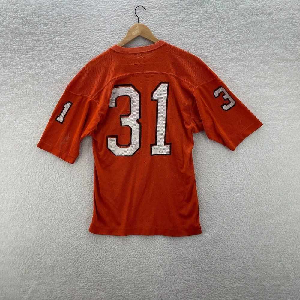Vintage 80s Champion Football Jersey Mens M Orange Blank #31 USA Made Mesh